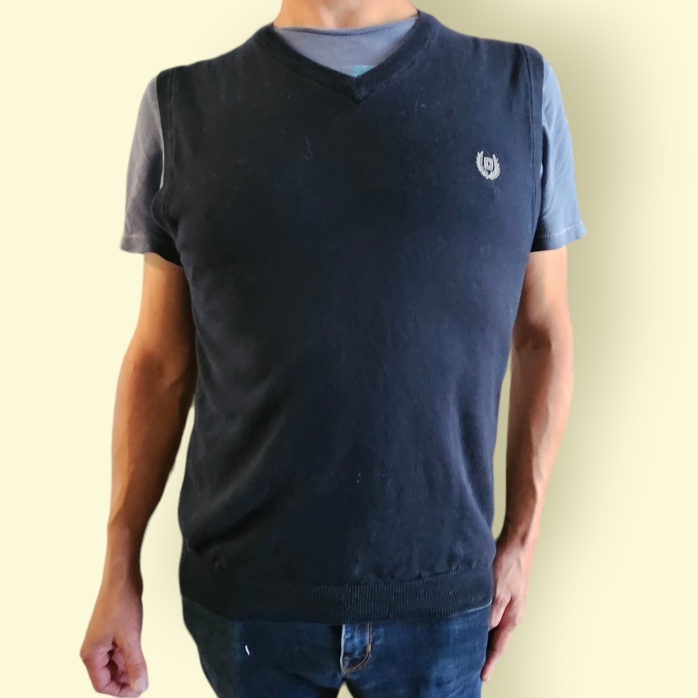 Ralph Lauren Chaps Navy Blue Cotton Sweater Vest Size Medium